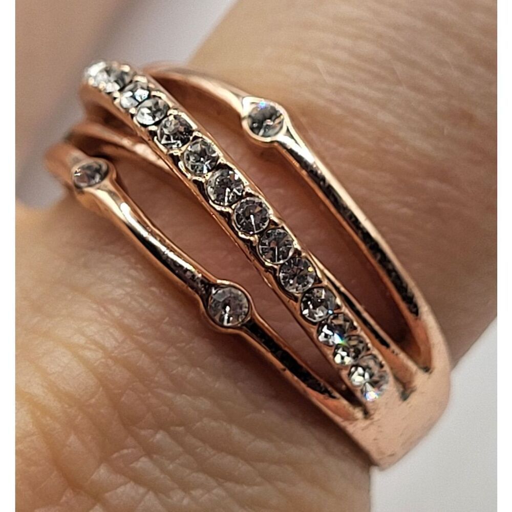 Multilayer Copper Fashion Rhinestone Stacked Band Ring Size 8.75